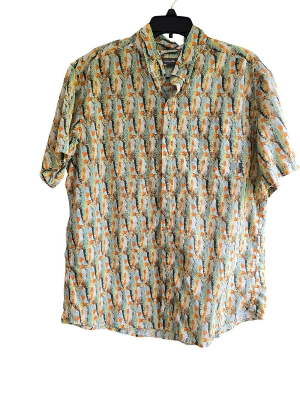 Eddie Bauer Mens Button-Up Tropical Fish Print Shirt Multicolor Size XL Rayon